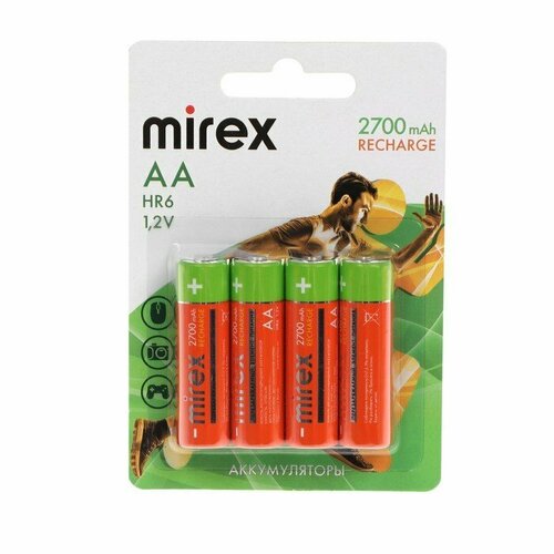 аккумулятор mirex ni mh aa hr6 4bl 1 2в 2500 мач блистер 4 шт Аккумулятор Mirex, Ni-Mh, AA, HR6-4BL, 1.2В, 2700 мАч, блистер, 4 шт.