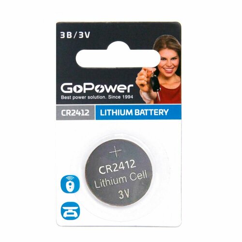 Батарейки GoPower CR2412 BL1 Lithium 3V (1/5/500)