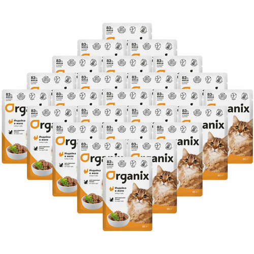 Консервы ORGANIX для взрослых кошек с индейкой в желе (85 гр х 25 шт)