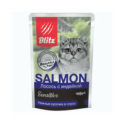Blitz Паучи для кошек Лосось с индейкой в соусе 0,085 кг (19 шт)