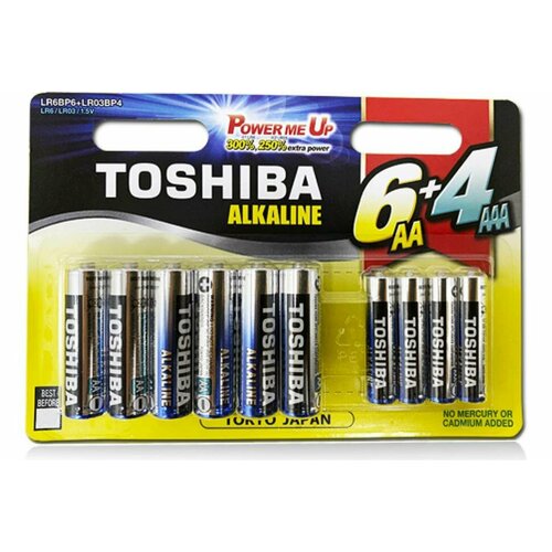 Алкалиновый элемент питания Toshiba 6*LR6 + 4*LR03 multipack 10/card 5450 батарейки kodak ааа 4 шт мизинчиковые