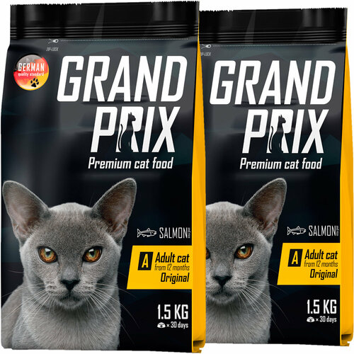 сухой корм для кошек grand prix с лососем 300 г GRAND PRIX ADULT CAT ORIGINAL для взрослых кошек с лососем (1,5 + 1,5 кг)