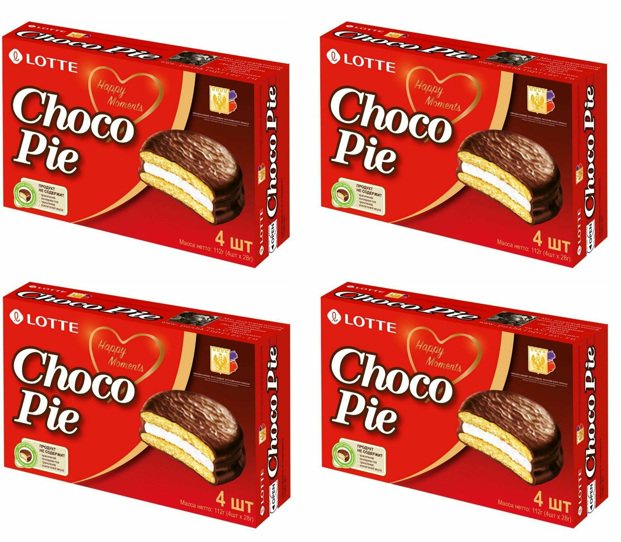 Choco Pie Печенье Lotte 122 гр, 4 упаковки по 4 пачки