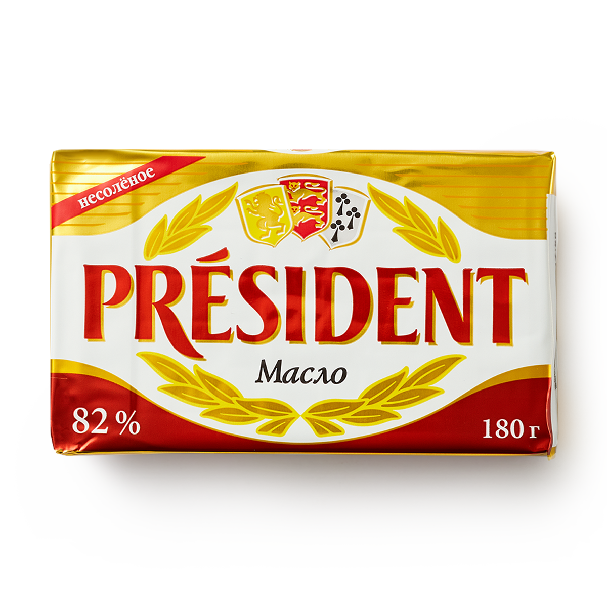 Масло кислосливочное President, несоленое, 82% жирности, 180 г
