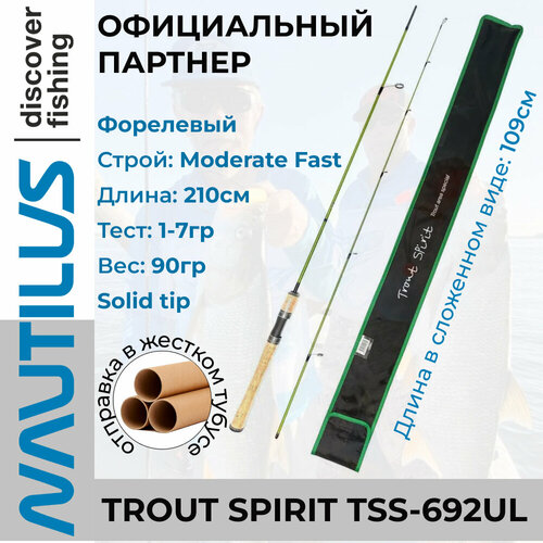 Удилище спиннинговое Nautilus Trout Spirit TSS-692UL 210см 1-7гр спиннинг nautilus trout spirit tss 602ul 0 3 4гр