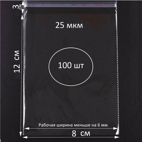 Упаковочные пакеты бопп с клеевым клапаном 8х12/3 см (100 шт)