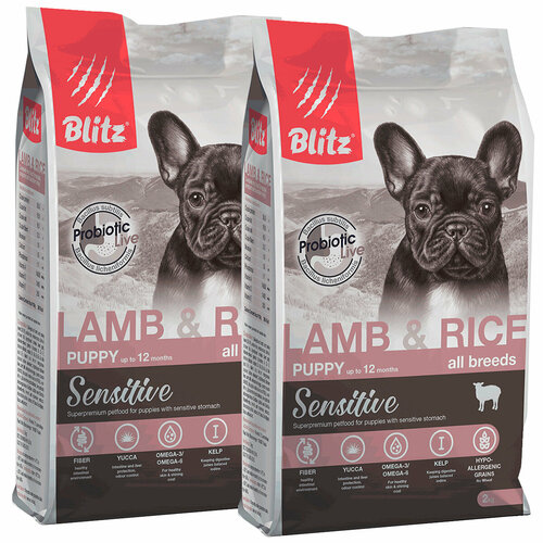 BLITZ SENSITIVE PUPPY ALL BREEDS LAMB & RICE для щенков всех пород с ягненком и рисом (2 + 2 кг) dailydog puppy all breed lamb and rice сухой корм для щенков с ягненком и рисом 1 5 кг