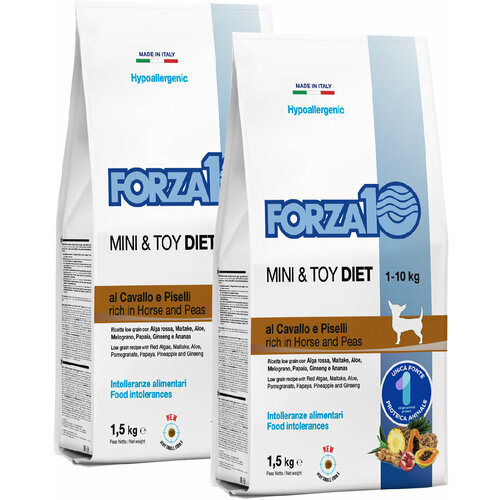 Корм сухой FORZA10 DOG MINI DIET монобелковый для взрослых собак маленьких пород при аллергии с кониной и горохом (1,5 + 1,5 кг)