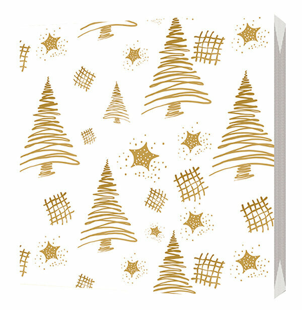 Салфетки бумажные новогодние Bgreen Ёлочки 3 слоя, 33х33см, 20 штук, золото