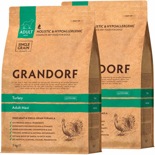 GRANDORF SINGLE GRAIN DOG ADULT MAXI TURKEY низкозерновой для взрослых собак крупных пород с индейкой (3 + 3 кг) probiotic live puppy mini breeds turkey