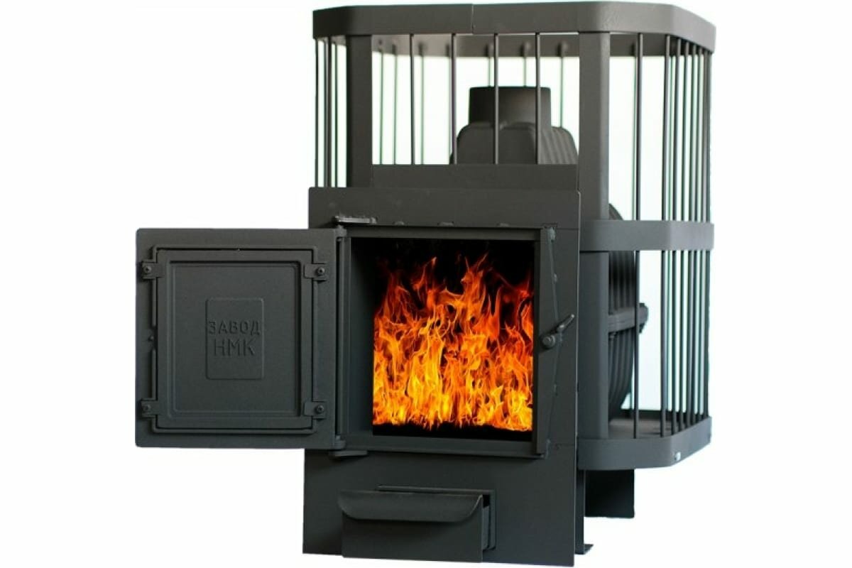 фото Банная печь НМК чугунная "Сибирь-20". Универсальная чугунная дверца, сетка 020221 НМК020221