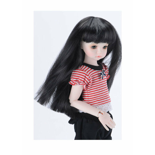 Dollmore (7) Long Straight Wig Black (Длинный парик с прямыми чёрными волосами размер 17,5 см для кукол Доллмор) heat resistant hair black color synthetic lace front wig for black women middle part hand tied long silky straight lace wig