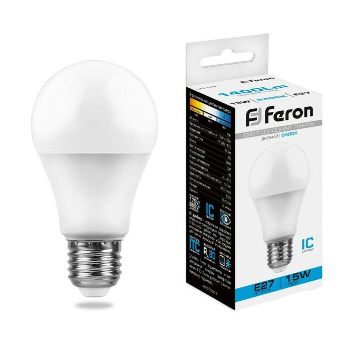 FERON Лампа светодиодная FERON, "Шар", Е27, 15 Вт, 230 В, 6400 К