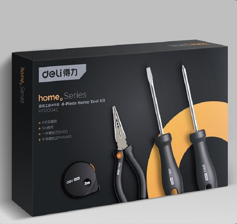 фото Набор ручного инструмента DELI Home SeriesGray HT0004C Эксклюзивный дизайн, софттач пластик, подарочная упаковка, 4 предмета