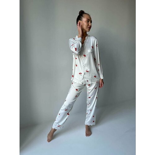 Пижама , размер S/M, белый, красный