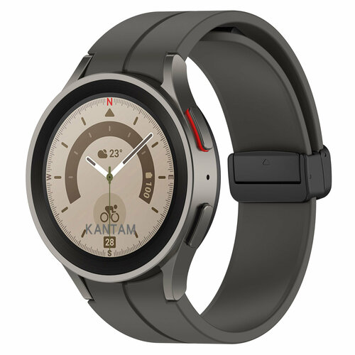 Силиконовый ремешок для Samsung Galaxy Watch 4/5/6, L, черная застежка, темно-серый