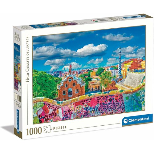 Пазл Clementoni 1000 деталей: Парк Гауди в Барселоне, голубой/розовый/желтый/зеленый/белый, картон, male  - купить