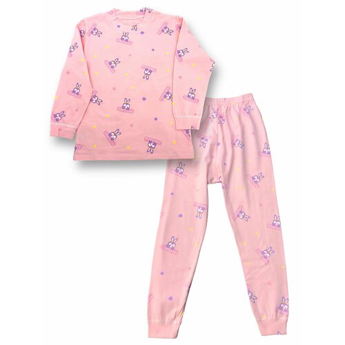 Пижама, лонгслив, брюки, рукава с манжетами, брюки с манжетами, размер 9-10 лет, розовый