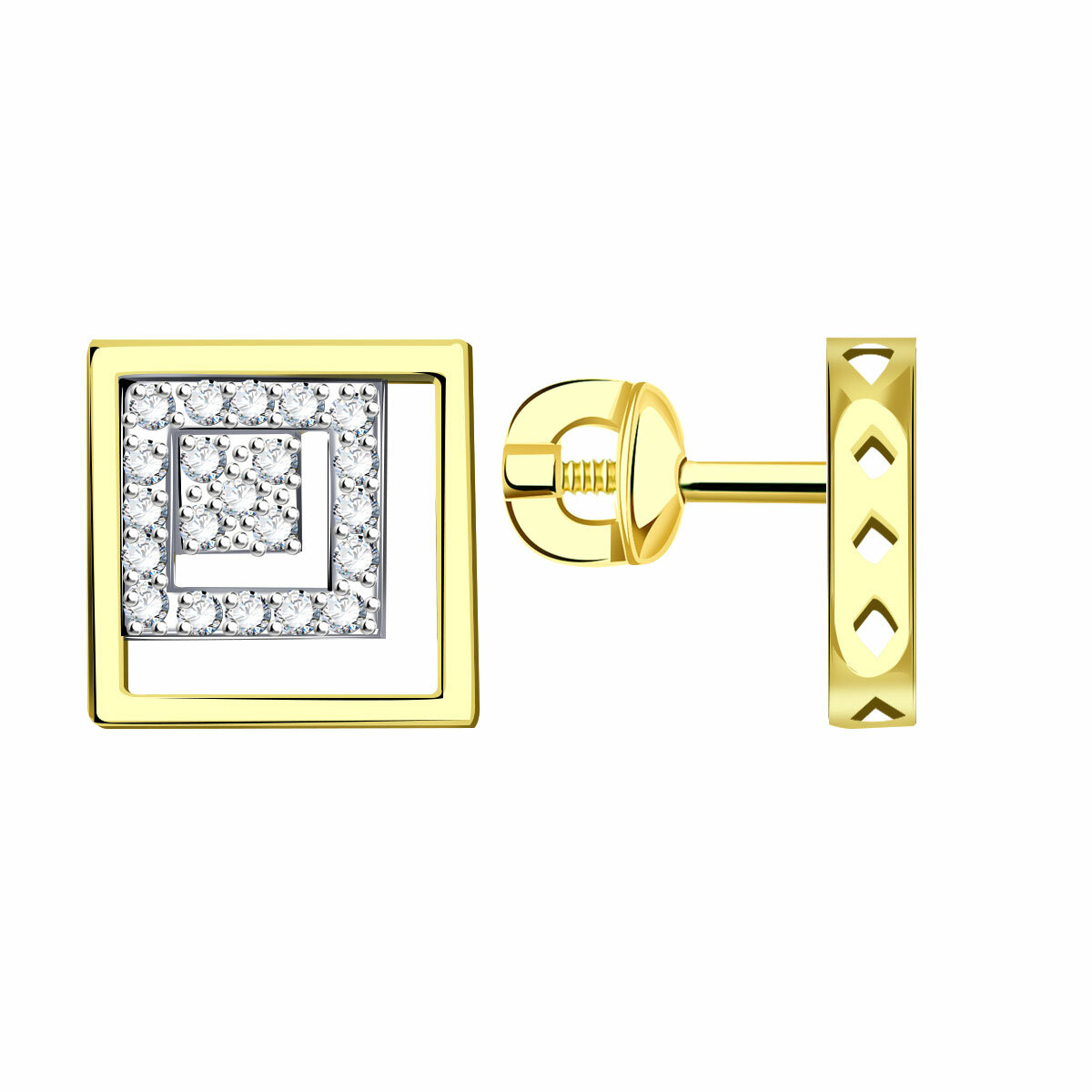 Серьги пусеты Diamant online, желтое золото, 585 проба, фианит