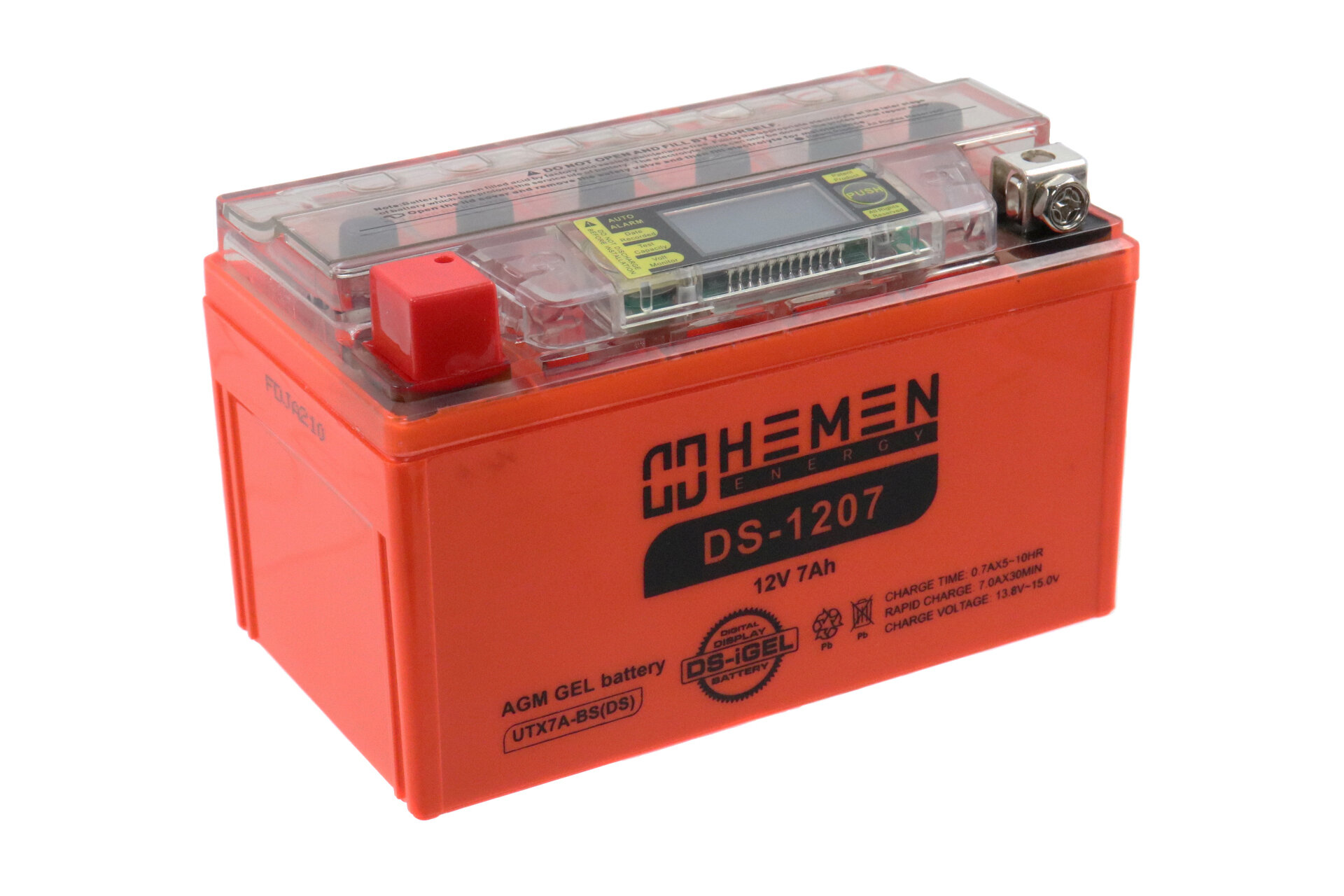 Аккумулятор 12В 7Ач HEMEN ENERGY DS1207 (UTX7A-BS(DS)) С дисплеем(гелевый)(прямая полярн) (150*87*94мм)