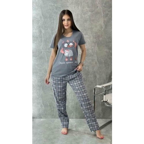 фото Пижама , брюки, футболка, короткий рукав, размер 50, серый sebo