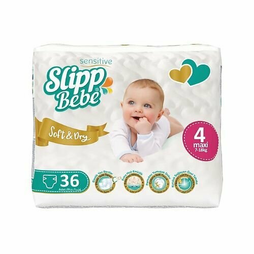 Slipp Bebe Детские подгузники ( 7 - 18 кг), 4 Maxi, 36 шт подгузники детские slipp bebe 30 шт подгузники трусики 4 размер от 7 до 18 кг мягкие и дышащие