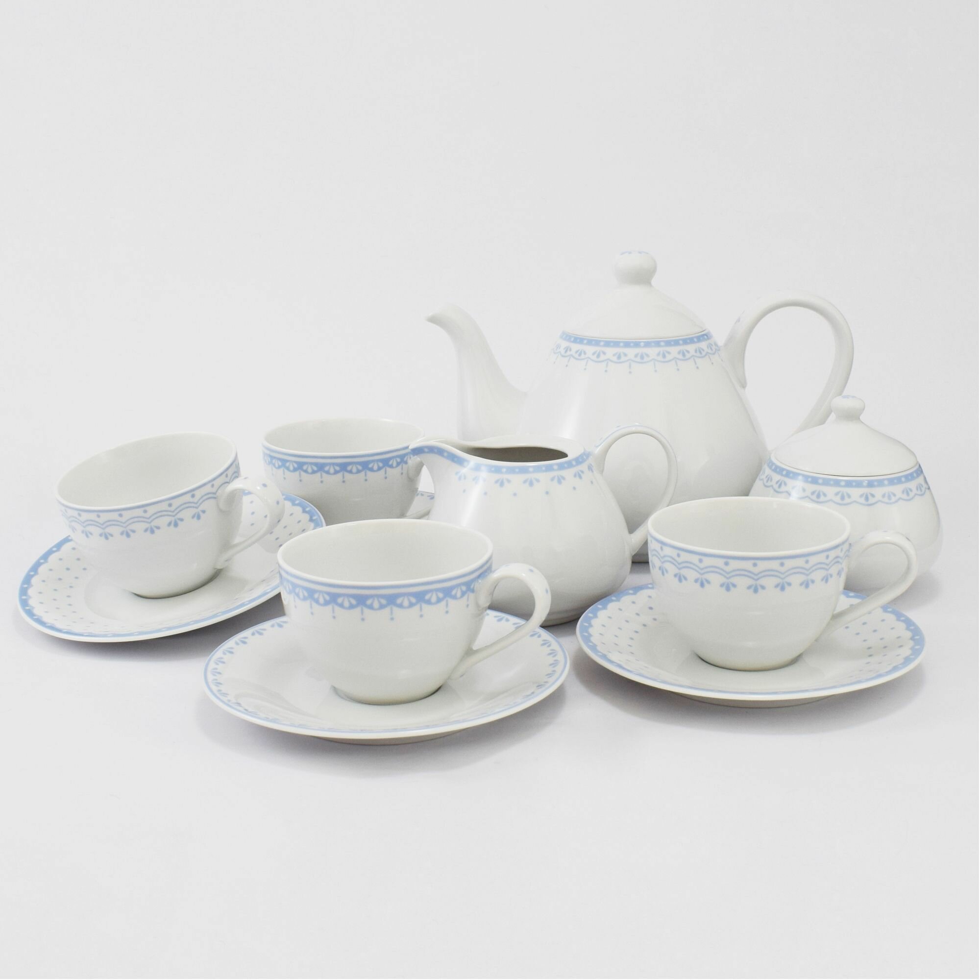 Чайный сервиз на 4 персоны Leander "Хьюджилайн-голубой" 11 предметов