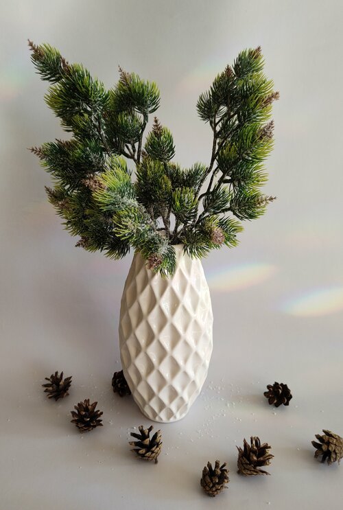 Искусственные растения, Сосна декоративная с напылением из снега, Набор из 3-х веток Сосны
