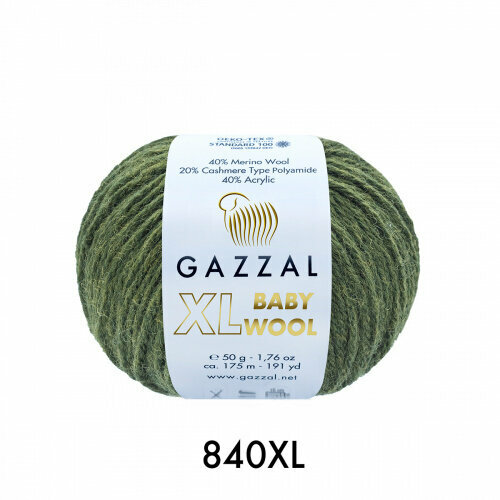 Пряжа Baby Wool XL Gazzal (840XL), 50 г, 100м, 40% шерсть мериноса, 20% кашемир, 40% акрил (2 шт.)