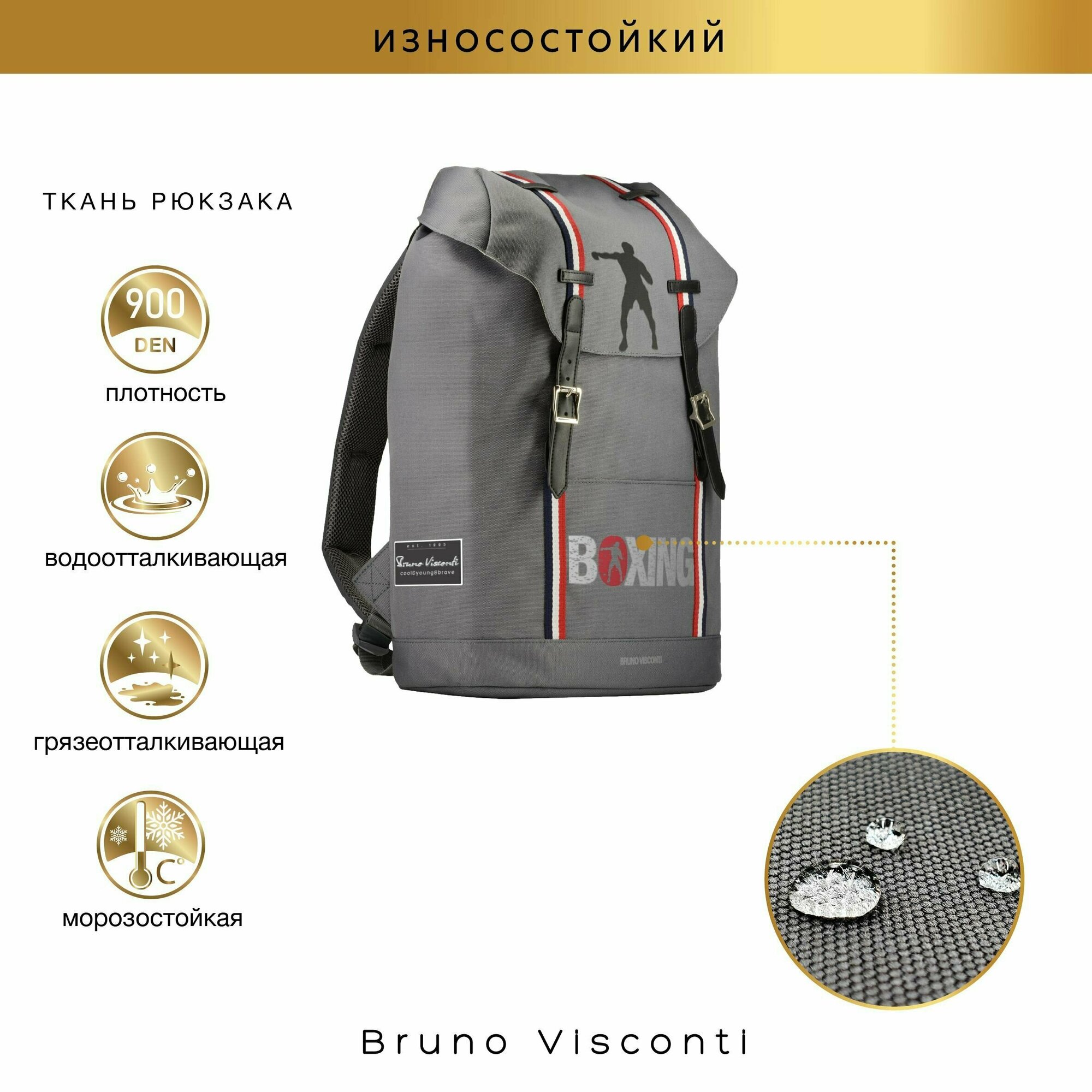 Рюкзак городской Boxing, серый Bruno Visconti - фото №10