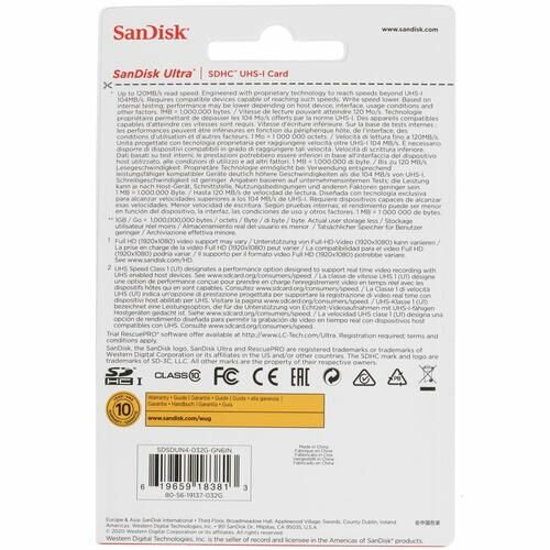 Карта памяти Sandisk 32Gb Ultra SDHC Class 10 UHS-I (120/10 MB/s)