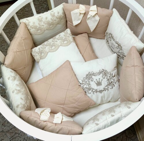 Изображение товара Бортики для кроватки Мамина Радость "Прованс", бежевый, хлопок 100%, 12 шт.