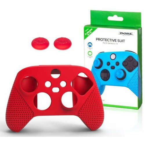 Силиконовый чехол + насадки Xbox Series S/X 2 в 1 (красный) DOBE (TYX-0626) зарядная станция с индикатором аккумулятор 1200mah крышки для геймпада контроллера xbox one s x series s x dobe tyx 0607