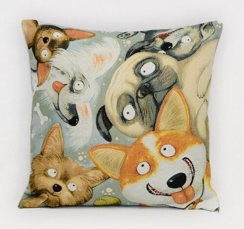 Изображение товара Подушка Декоративная Гобеленовая 45х45 "Собаки коллаж" Для Интерьера, чехол съемный