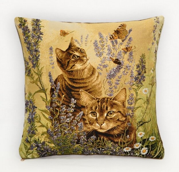 фото Подушка Декоративная Гобеленовая 32х32 "Кошачье семейство 32*32"