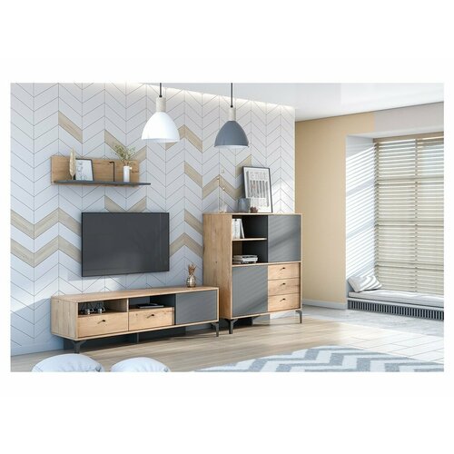 Модульная гостиная Лион композиция 2 Дуб Бунратти Антрацит 21257₽