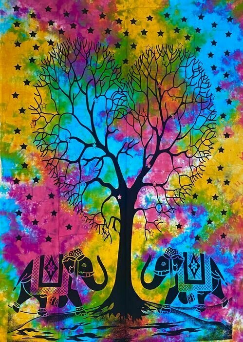 фото Гобелен хлопковый (панно, покрывало) из Индии. "Слоны". Размер 210см на 140см #21