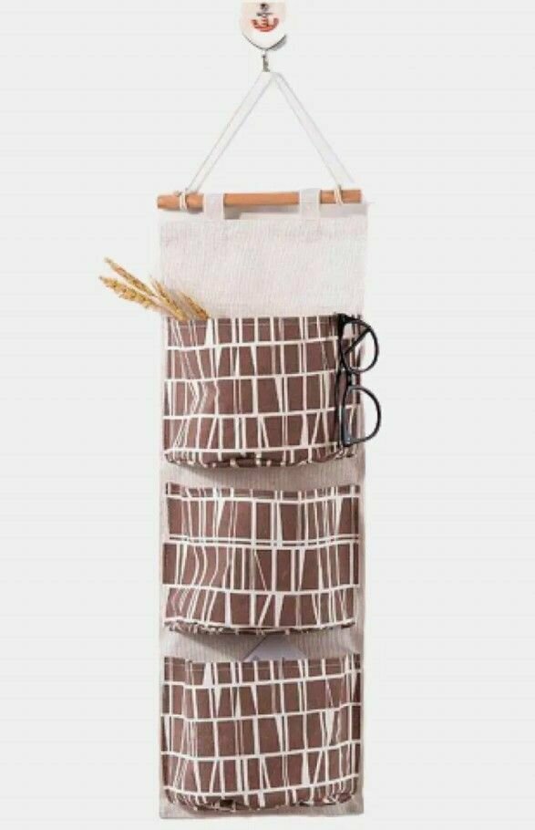 фото Органайзер подвесной для хранения вещей с 3 карманами, текстильный, 58 х 20 см, цвет темно-бежевый