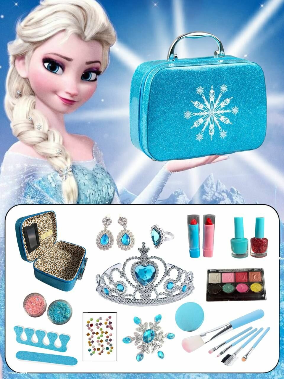 фото Набор детской декоративной косметики в чемоданчике / Комплект украшений Холодное сердце / Подарок на 8 марта для девочки