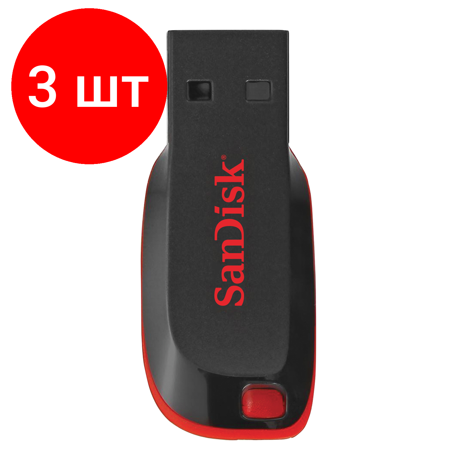 Комплект 3 шт, Флеш-диск 16 GB, SANDISK Cruzer Blade, USB 2.0, черный, SDCZ50-016G-B35