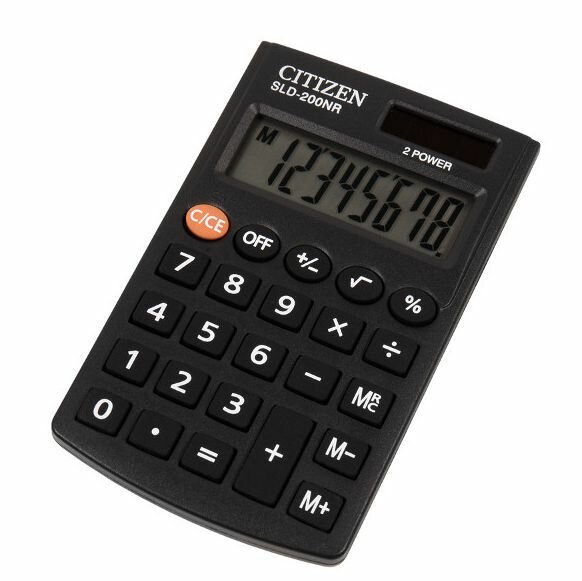 Калькулятор карманный Citizen 8 разрядов, 98*62*10мм, двойное питание, черный