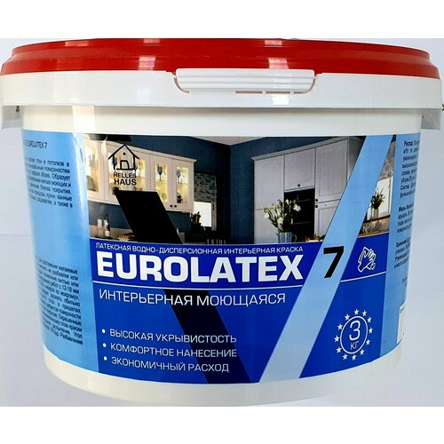 Краска моющая латексная EUROLATEX 7 PREMIUM супербелая 6 кг (База А) краска водно дисперсионная интерьерная моющаяся krafor глубокоматовая 3 кг белая