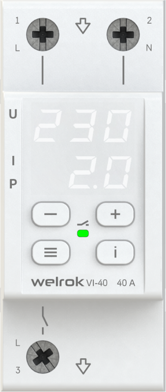 Welrok VI-40 Реле напряжения с контролем тока и мощности, 40А