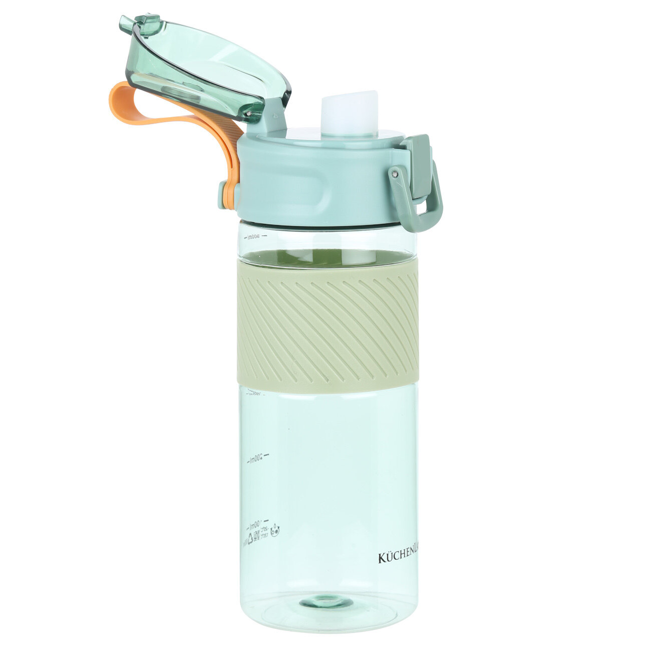 Бутылка для воды, 600 мл, пластик/силикон, зеленая, Sport
