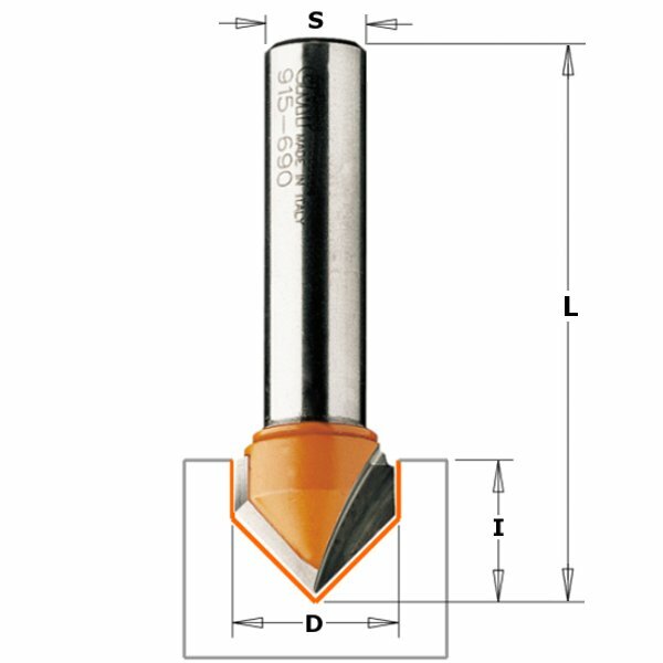 Фреза пазовая V-образная c углом 90° D=16,0 I=12,7 S=8,0 L=52,8 CMT 915.160.11