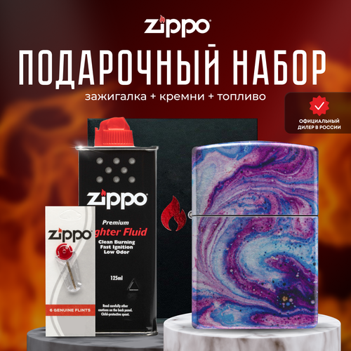 Зажигалка ZIPPO Подарочный набор ( Зажигалка бензиновая Zippo 48547 Universe Astro + Кремни + Топливо 125 мл )