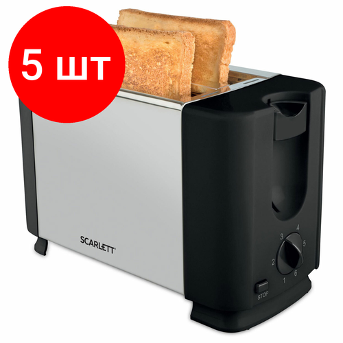Комплект 5 шт, Тостер SCARLETT SC-TM11012, 650 Вт, 2 тоста, 6 режимов, металл/пластик, черный/серебро