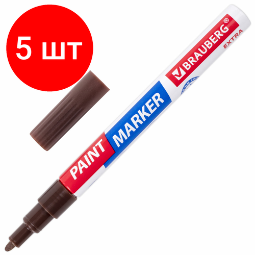 Комплект 5 шт, Маркер-краска лаковый EXTRA (paint marker) 2 мм, коричневый, улучшенная нитро-основа, BRAUBERG, 151975