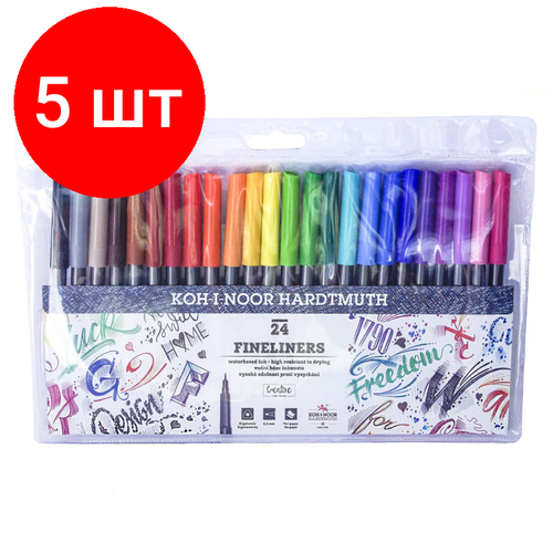 Комплект 5 наб, Набор линеров Koh-I-Noor FINELINERS 24цв, 7021, 0.3мм, ПВХ, 777021BD01TE(Д)