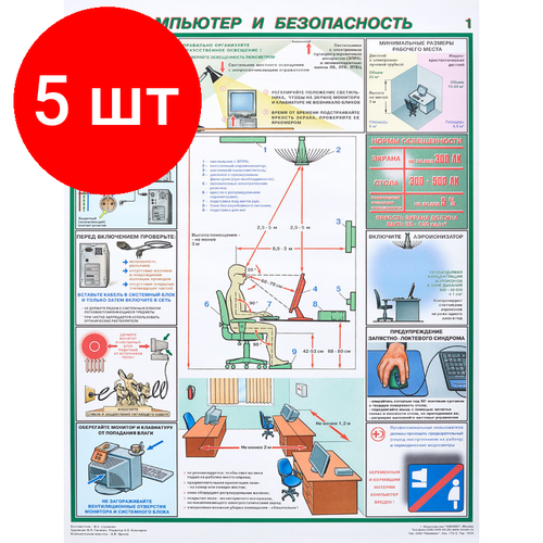 Комплект 5 ком, Плакат информационный компьютер и безопасность, комплект из 2-х листов